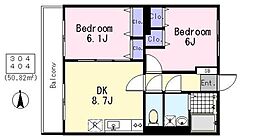 カサベルデ 3階2DKの間取り