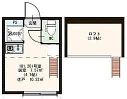 東急目黒線 武蔵小山駅 徒歩9分の賃貸アパート 2階ワンルームの間取り