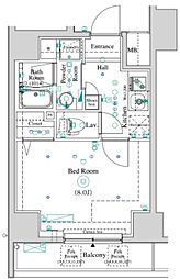 アンベリール王子 13階1Kの間取り