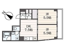 アセントマウンテン容湖 6階2DKの間取り