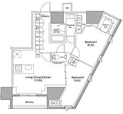 ザ・パークハビオ麻布十番 2LDKの間取図画像
