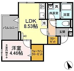 Polykatoikia N 3階1LDKの間取り