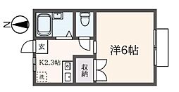 ヴィレッジエム 2階1Kの間取り
