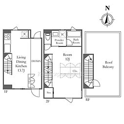 Ｎｉｓｈｉｏｇｉ　ｃｏｍｉｃｈｉ　ｔｅｒｒａｃｅ 1階1LDKの間取り