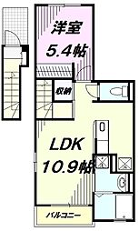 JR中央線 八王子駅 バス21分 中野北小下車 徒歩5分の賃貸アパート 2階1LDKの間取り