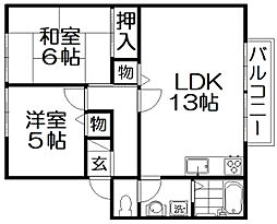 ラモンターニュ招提 1階2LDKの間取り