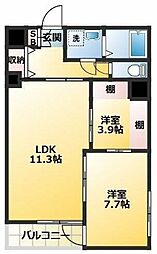 川口ビル 3階2LDKの間取り