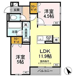 京王線 京王八王子駅 徒歩7分の賃貸アパート 3階2LDKの間取り