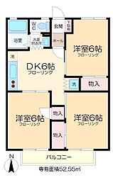 セジュール華仙 2階3DKの間取り
