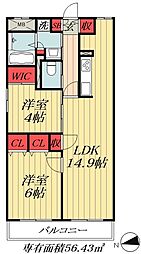 オチェアーノ南行徳 2LDKの間取図画像
