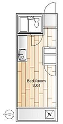 東急池上線 荏原中延駅 徒歩5分の賃貸マンション 2階ワンルームの間取り