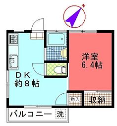 細山コーポ 3階1DKの間取り