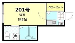 リバージュ千住大橋 2階1Kの間取り