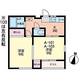 サン亀甲山A 2Kの間取図画像