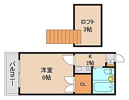 パンダハウス 1階1Kの間取り