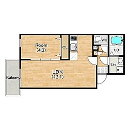 (仮)ジーメゾン立花ルーチェ 1LDKの間取図画像
