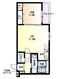 フジパレス百舌鳥駅南V番館 2階1LDKの間取り