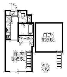 レスク中目黒アパートメント 2階ワンルームの間取り