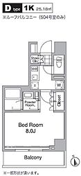 レジディア目黒4 1Kの間取図画像