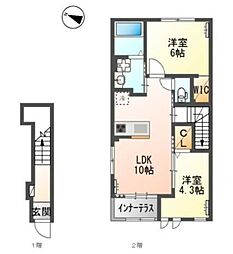 シャルムＢ棟 2階2LDKの間取り