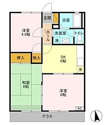 グレース田喜野井 III番館 2階3DKの間取り