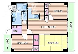 Osaka Metro御堂筋線 江坂駅 徒歩10分の賃貸マンション 2階3LDKの間取り