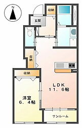 センチュリーカーサII 1階1LDKの間取り