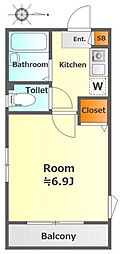 グランツ経堂 1Kの間取図画像