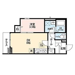 アムール淵野辺 1階1LDKの間取り