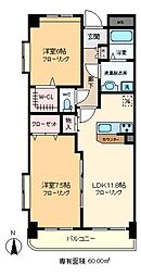 ラポール西大島ウェスト 2LDKの間取図画像