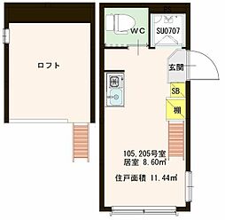 LAtelier 1階ワンルームの間取り