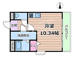 Osaka Metro谷町線 千林大宮駅 徒歩10分の賃貸マンション 2階ワンルームの間取り