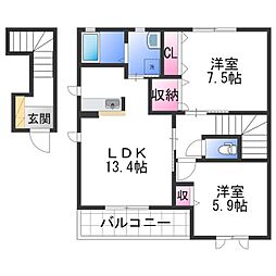 MAST COURT鳴神 2階2LDKの間取り