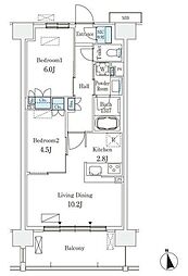 スカイグランデ津田沼 5階2LDKの間取り