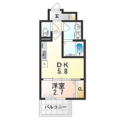 テラ堺市駅 4階1DKの間取り