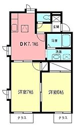 JR横浜線 橋本駅 徒歩15分の賃貸アパート 1階2DKの間取り