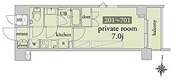 アーベイン東日暮里 1Kの間取図画像