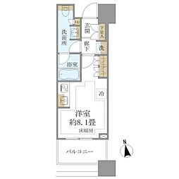 白金ザ・スカイ東棟 14階ワンルームの間取り