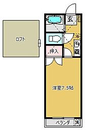 サン・クレスト 1階1Kの間取り