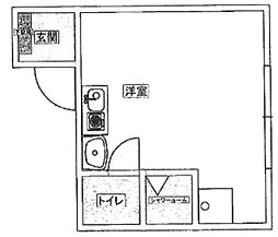 富岳荘 2階ワンルームの間取り