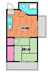 星野ビル 3階1DKの間取り