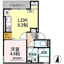 世田谷区砧1丁目KJ D-ROOM新築工事 1LDKの間取図画像