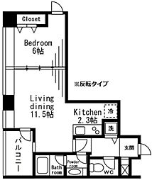 レジディアタワー麻布十番 1LDKの間取図画像