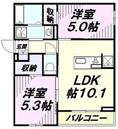 Asset-Court曙町 3階2LDKの間取り