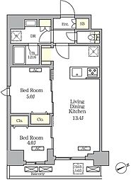 グランエール西日暮里SOUTH 2LDKの間取図画像