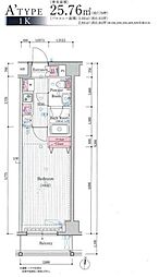 プレール・ドゥーク羽田WESTII 5階1Kの間取り