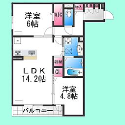 パサログランデ上野芝 2LDKの間取図画像