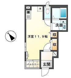 パル・クレシア 1階ワンルームの間取り