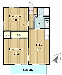 サントピアK 1階2LDKの間取り