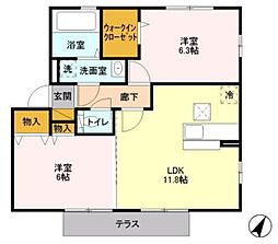 マリエール 1階2LDKの間取り